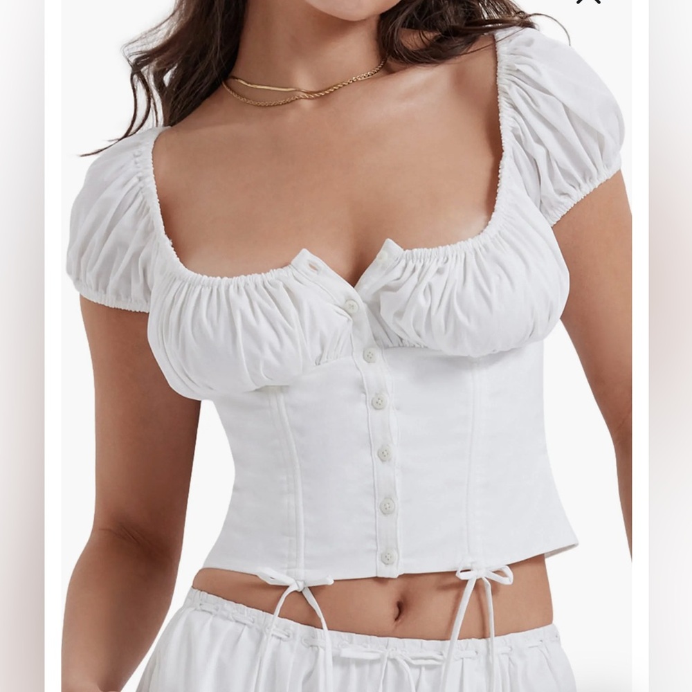 House of CB Kitty White Gathered Top